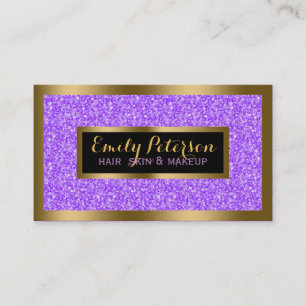 Purple Fax Glitter Gold Accents Makeup Business Card