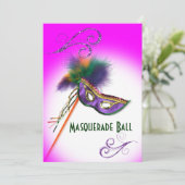 Purple Feather Mask Purple Masquerade Party Invitation (Standing Front)