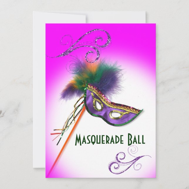 Purple Feather Mask Purple Masquerade Party Invitation (Front)