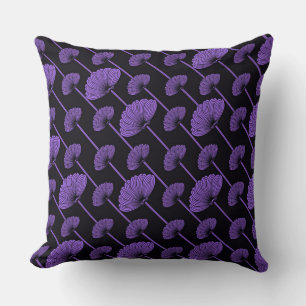 Purple Feathered Floral Fans Pattern Throw Pillow