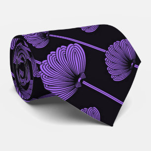 Purple Feathered Floral Fans Pattern Tie