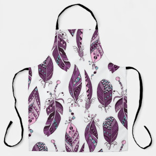 Purple Feathers: Vintage Ornamental Seamless. Apron