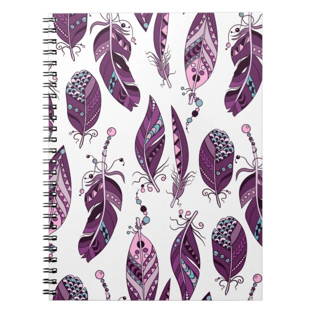 Purple Feathers: Vintage Ornamental Seamless. Notebook (Front)