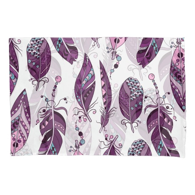 Purple Feathers: Vintage Ornamental Seamless. Pillowcase (Front)