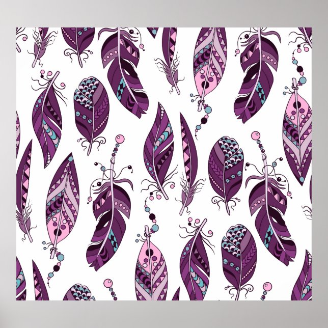 Purple Feathers: Vintage Ornamental Seamless. Poster (Front)