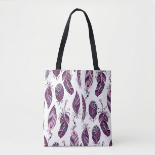 Purple Feathers: Vintage Ornamental Seamless. Tote Bag