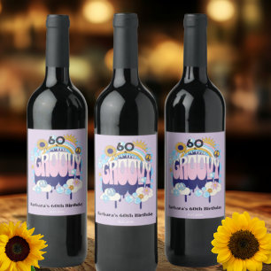 Purple Feeling Groovy Retro 60th Birthday Party Wine Label