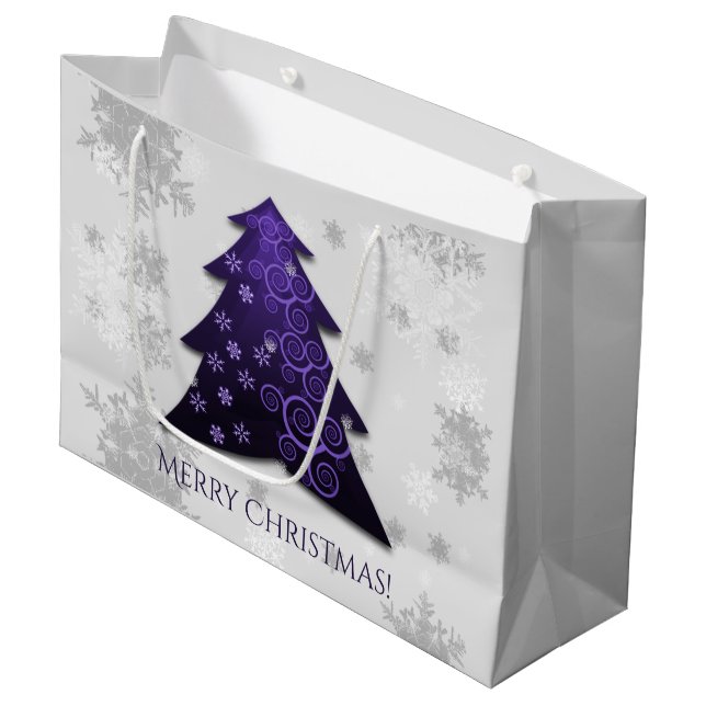 Purple Festive Christmas Tree Gift Bag (Front Angled)