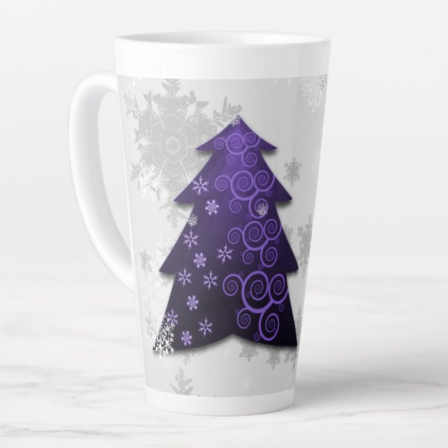 Purple Festive Christmas Tree Latte Mug (Left Angle)