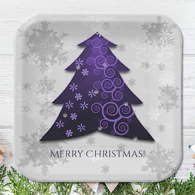 Purple Festive Christmas Tree Paper Plate (Purple Festive Christmas Tree Paper Plates)