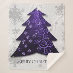 Purple Festive Christmas Tree Sherpa Blanket
