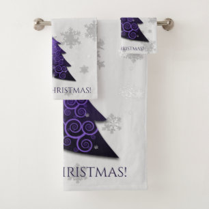 Purple Festive Christmas Tree Towel Set