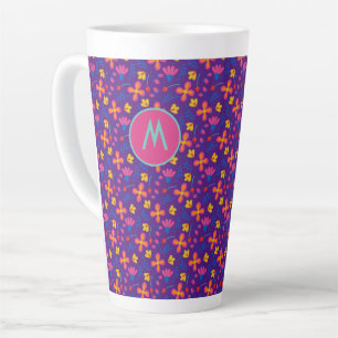 Purple Fiesta Floral Customized Initial  Latte Mug