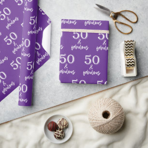 Purple Fifty and Fabulous 50th Birthday Wrapping Paper