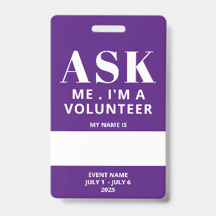 Purple Fill In Name Volunteer Badge