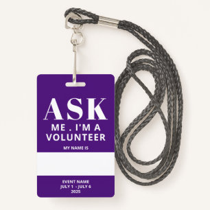 Purple Fill In Name Volunteer Badge
