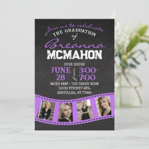 Purple Filmstrip Chalkboard Graduation Invitation