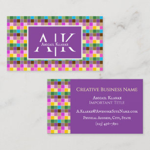 Purple Finch Creative Colorful Checks Stylish Business Card