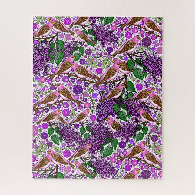 Purple Finches, Lilacs - NH State Bird and Flower Jigsaw Puzzle (Vertical)
