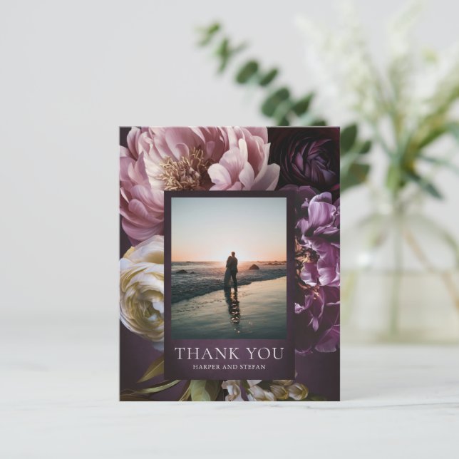 Purple Fine Art Floral Budget Wedding Thank You (Standing Front)