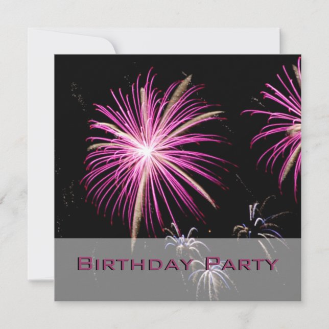 Purple Fireworks Invitation à la fête d'anniversai (Devant)