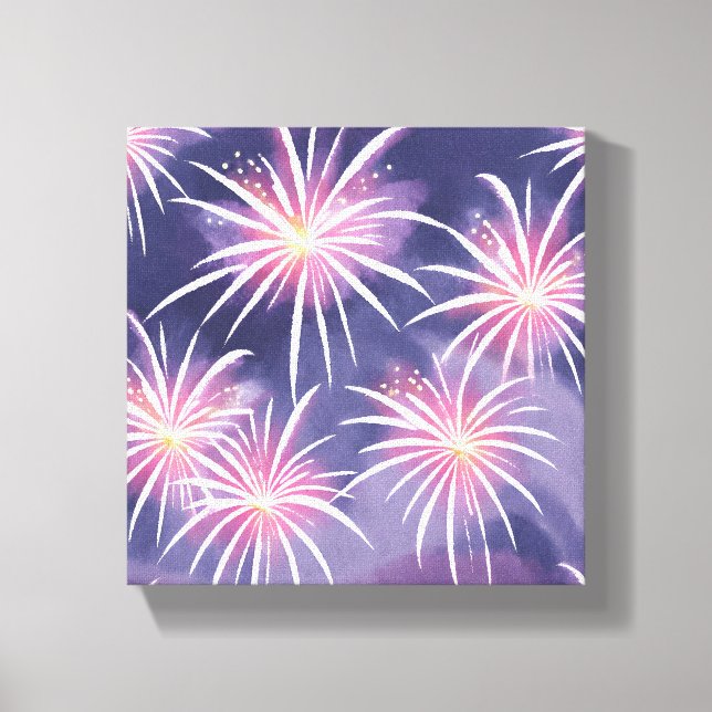Purple Fireworks | Pastel Watercolor Canvas Print (Front)