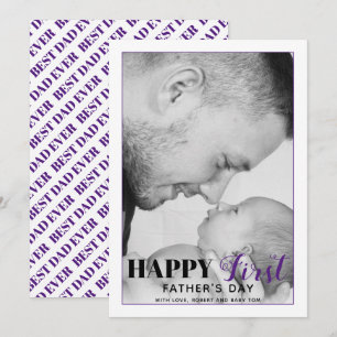 Purple First Father's Day typography photo card