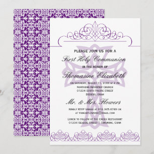 Purple First Holy Communion Cross Invitations