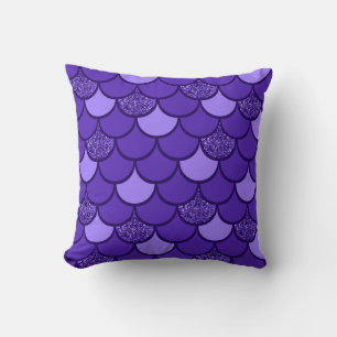 Purple fish scale pattern with glitter effect throw pillow