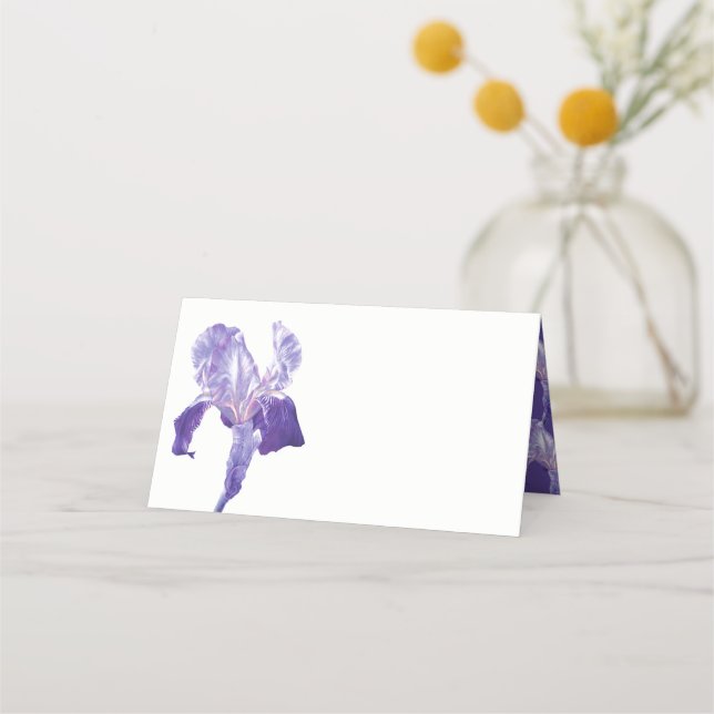 Purple flag iris watercolor guest place cards (Front)
