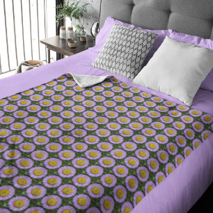 Purple Fleabane Daisy Floral Pattern Sherpa Blanket