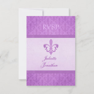 Purple Fleur De Lis formal wedding RSVP