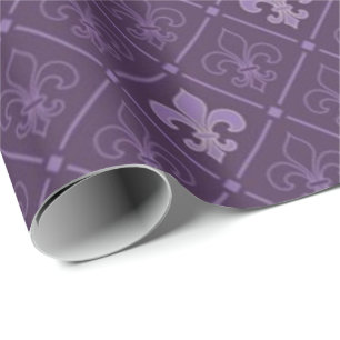 Purple Fleur de Lis Pattern Wrapping Paper