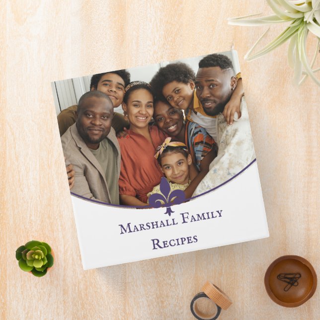 Purple Fleur de Lis Photo Family Recipe Binder (In Situ)