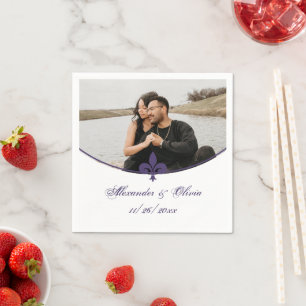 Purple Fleur de Lis Photo Wedding Napkins