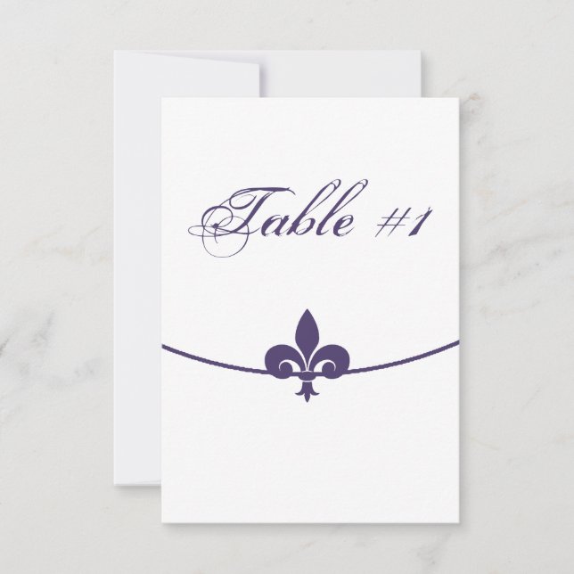 Purple Fleur de Lis Reception Table Card (Front)