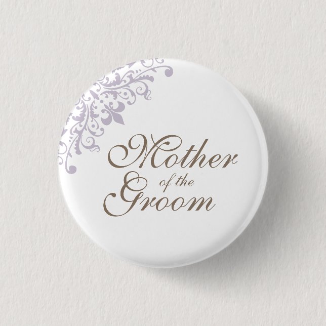 Purple Fleur de Lis Script Mother Of The Groom 1 Inch Round Button (Front)
