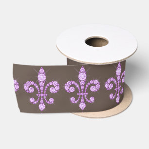 Purple Fleur de Lys Satin Ribbon