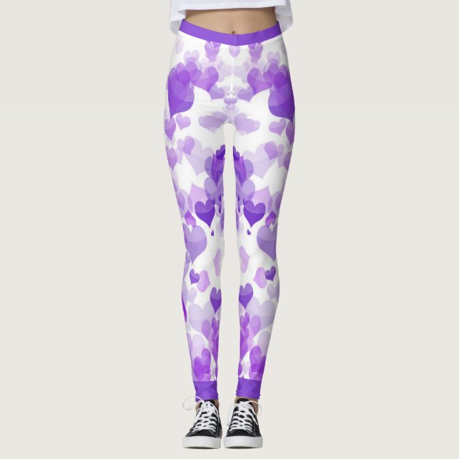 Purple floating hearts leggings (Front)