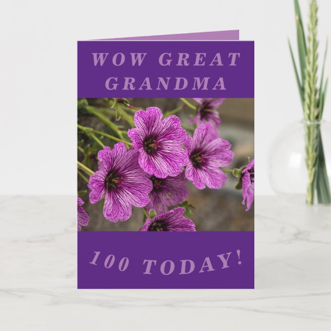 Purple Floral 100e Anniversaire Carte Grande grand (Devant)