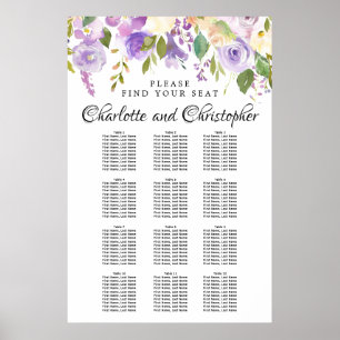 Purple Floral 12-Table Wedding Seating Chart
