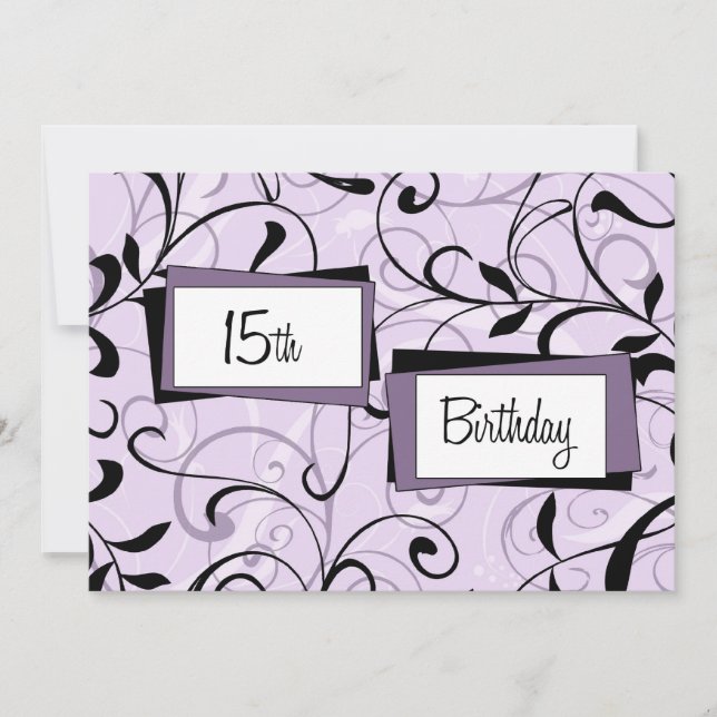 Purple Floral 15th Birthday Party Invitation Cards (Front)