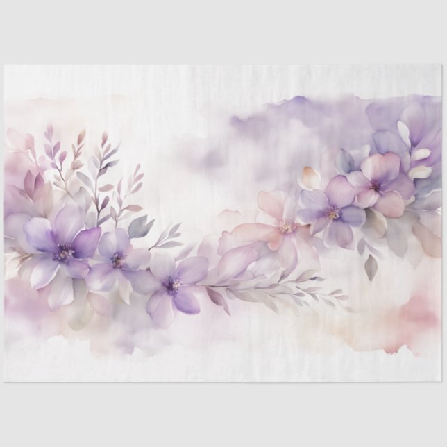Purple Floral 18b Decoupage  Tissue Paper (Front)
