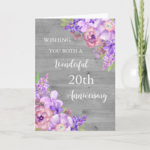 Purple Floral 20th Wedding Anniversary Card