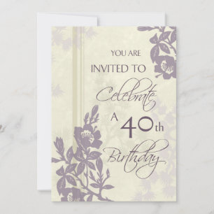 Purple Floral 40th Birthday Party Invitation Cards