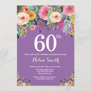 Purple Floral 60e anniversaire Invitation