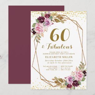 purple floral 60th birthday invitation