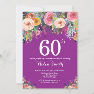 Purple Floral 60th Birthday Invitation