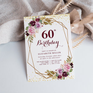 purple floral 60th birthday party invitation