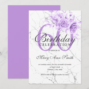 Purple Floral 60th Birthday Party Marble  Invitation